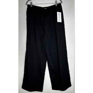 Athleta Pants Womens Medium Black Paradise Wide Leg Linen Blend Cropped Pull On